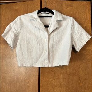 Brandy Melville Vivian Linen Cropped Polo Off-White